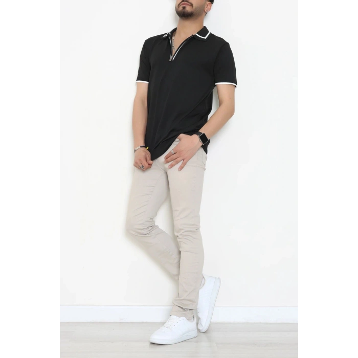 Ribana Detaylı Triko Polo Yaka Tişört Siyah - 71595.2167.