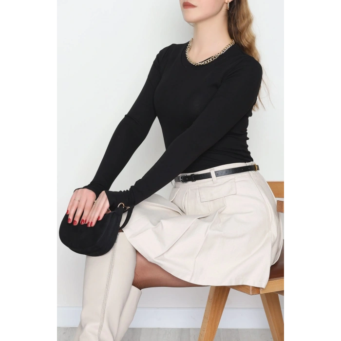 Ribana Kumaş Parmak Geçmeli Body Siyah - 51115.1872.