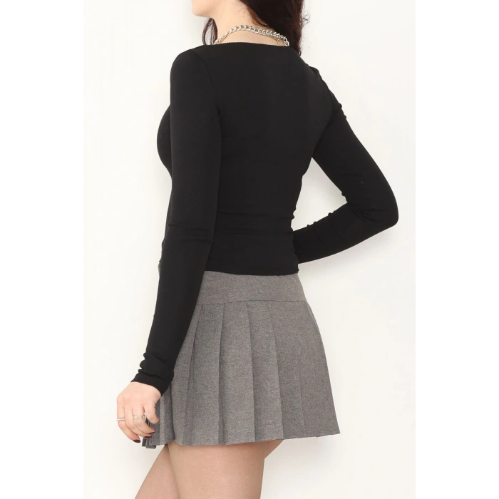 Ribana Kumaş U Yaka Dantel Detay Crop Body Siyah - 21946.200.