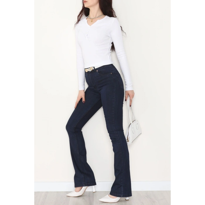 Ribana Kumaş V Yaka Düğme Detay Body Beyaz - 21926.200.