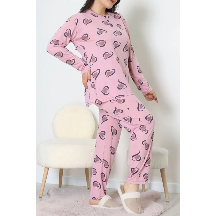 Ring Viskon Büyük Beden Pijama Takımı Pembe - 52202.1961.
