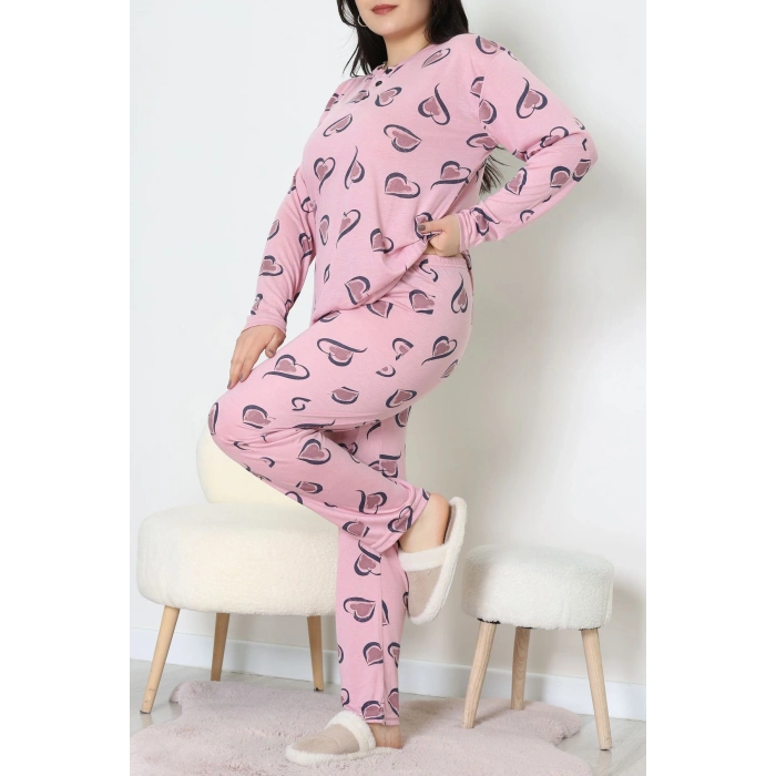 Ring Viskon Büyük Beden Pijama Takımı Pembe - 52202.1961.