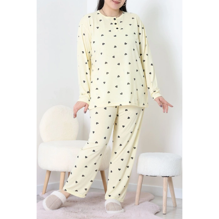 Ring Viskon Büyük Beden Pijama Takımı Sarı - 52202.1961.
