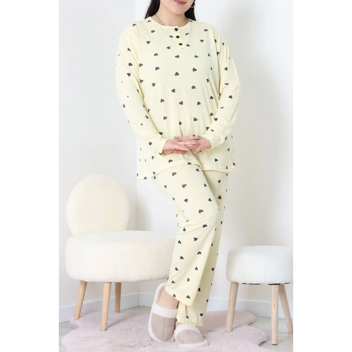 Ring Viskon Büyük Beden Pijama Takımı Sarı - 52202.1961.