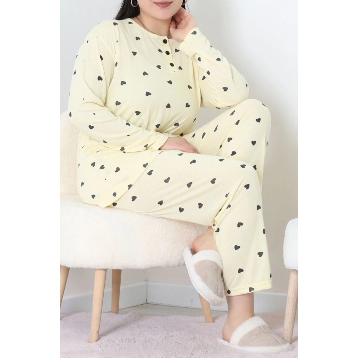 Ring Viskon Büyük Beden Pijama Takımı Sarı - 52202.1961.