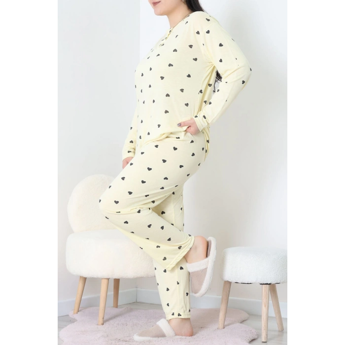 Ring Viskon Büyük Beden Pijama Takımı Sarı - 52202.1961.