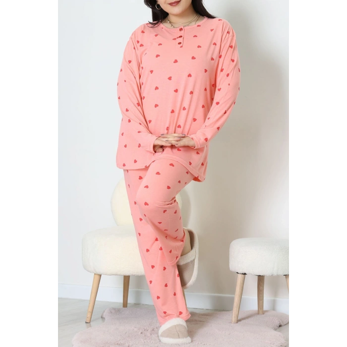 Ring Viskon Büyük Beden Pijama Takımı Somon - 52202.1961.