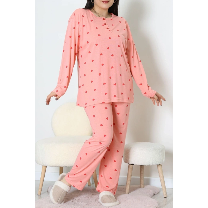 Ring Viskon Büyük Beden Pijama Takımı Somon - 52202.1961.