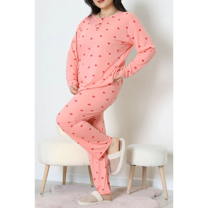 Ring Viskon Büyük Beden Pijama Takımı Somon - 52202.1961.