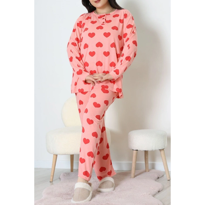 Ring Viskon Büyük Beden Pijama Takımı Somonpembe - 52202.1961.