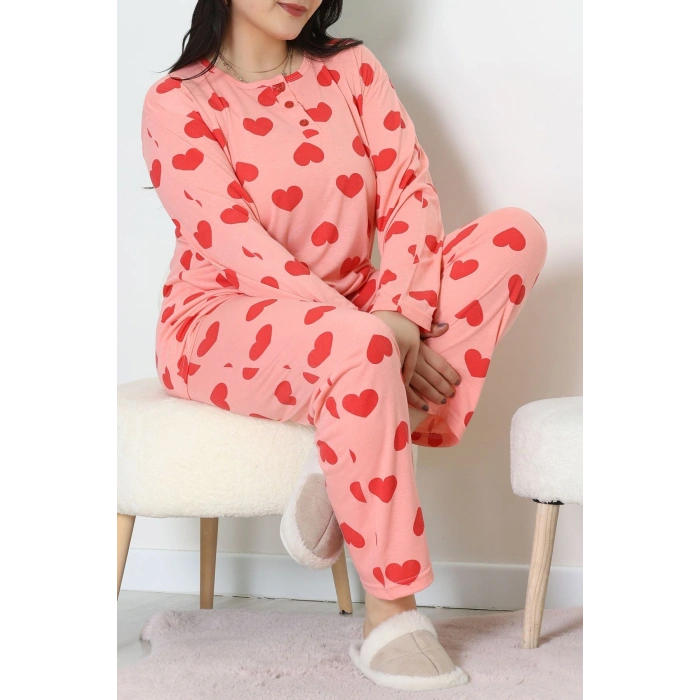Ring Viskon Büyük Beden Pijama Takımı Somonpembe - 52202.1961.