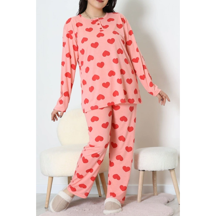 Ring Viskon Büyük Beden Pijama Takımı Somonpembe - 52202.1961.