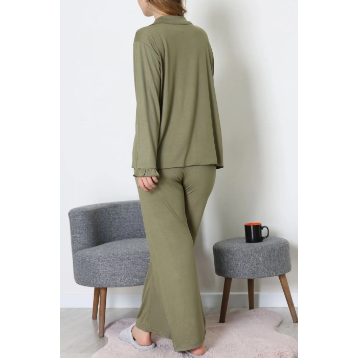 Ring Viskon Düğmeli Pijama Takımı Haki - 52201.1961.