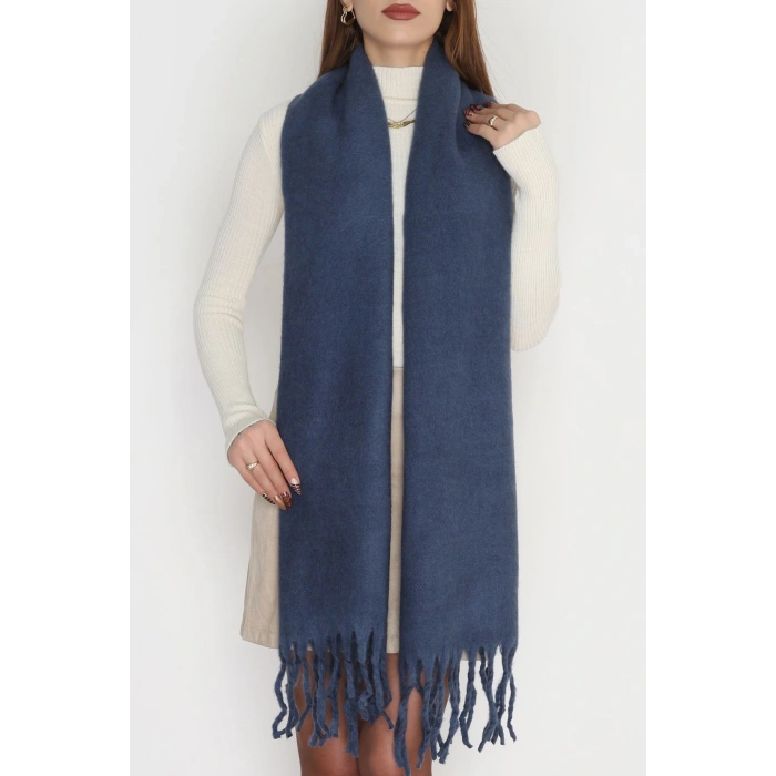 Saçaklı Düz Şal İndigo - 70865.1736.