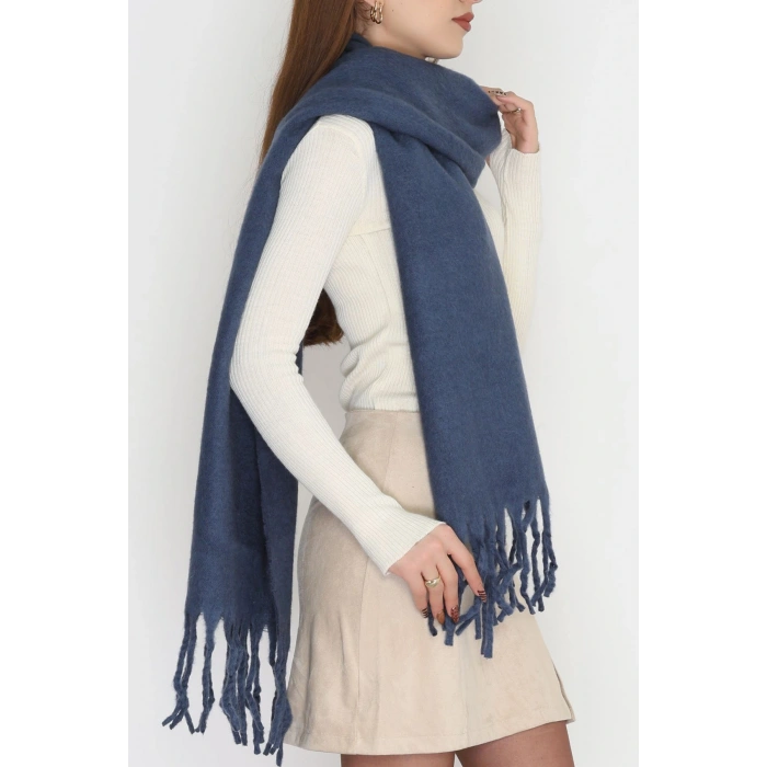 Saçaklı Düz Şal İndigo - 70865.1736.