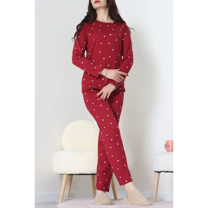 Sandy Alt Üst Aynı Pijama Takımı Bordobeyaz - 52166.1048.