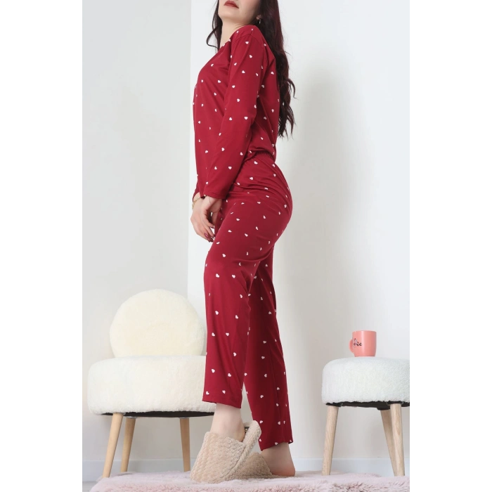 Sandy Alt Üst Aynı Pijama Takımı Bordobeyaz - 52166.1048.