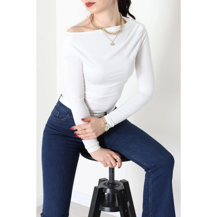 Sandy Kayık Kaya Bluz Ekru - 42802.1949.