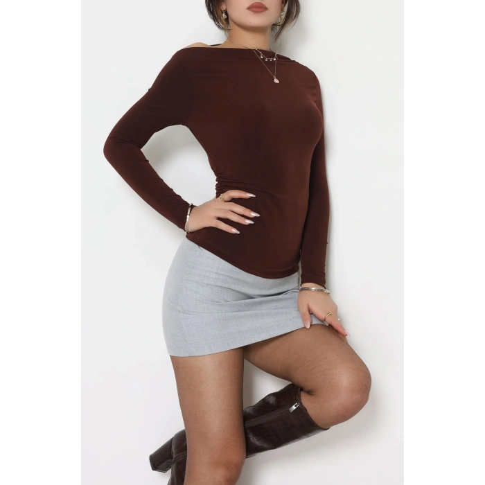 Sandy Kayık Kaya Bluz Kahve - 42802.1949.