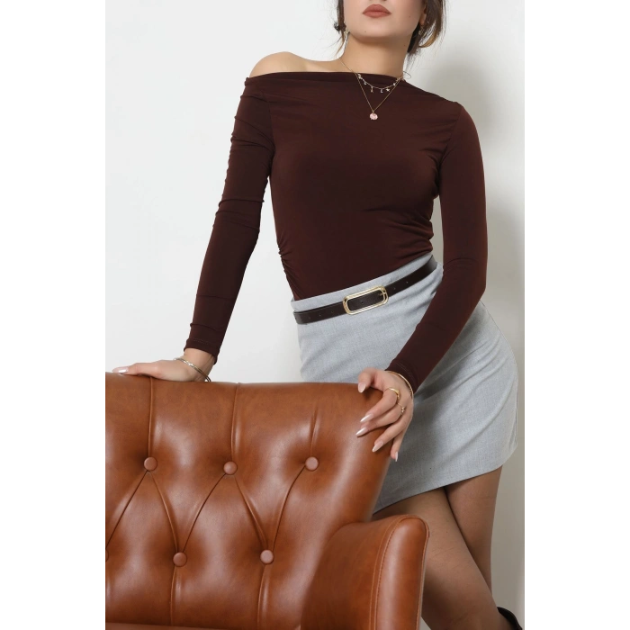 Sandy Kayık Kaya Bluz Kahve - 42802.1949.