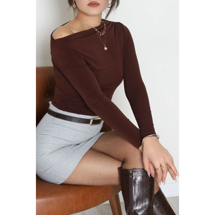 Sandy Kayık Kaya Bluz Kahve - 42802.1949.