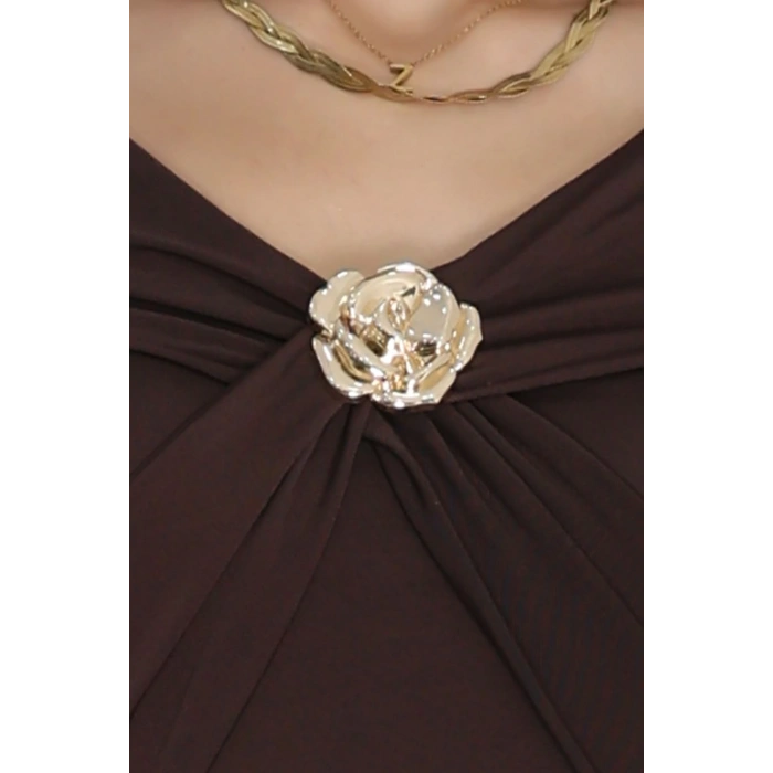 Sandy Kumaş Aksesuarlı Bluz Kahve - 70873.1918.