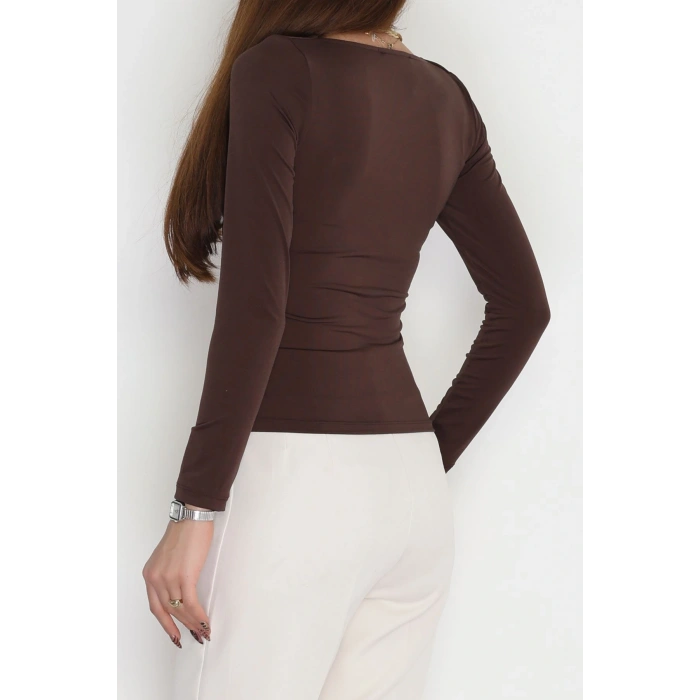 Sandy Kumaş Aksesuarlı Bluz Kahve - 70873.1918.