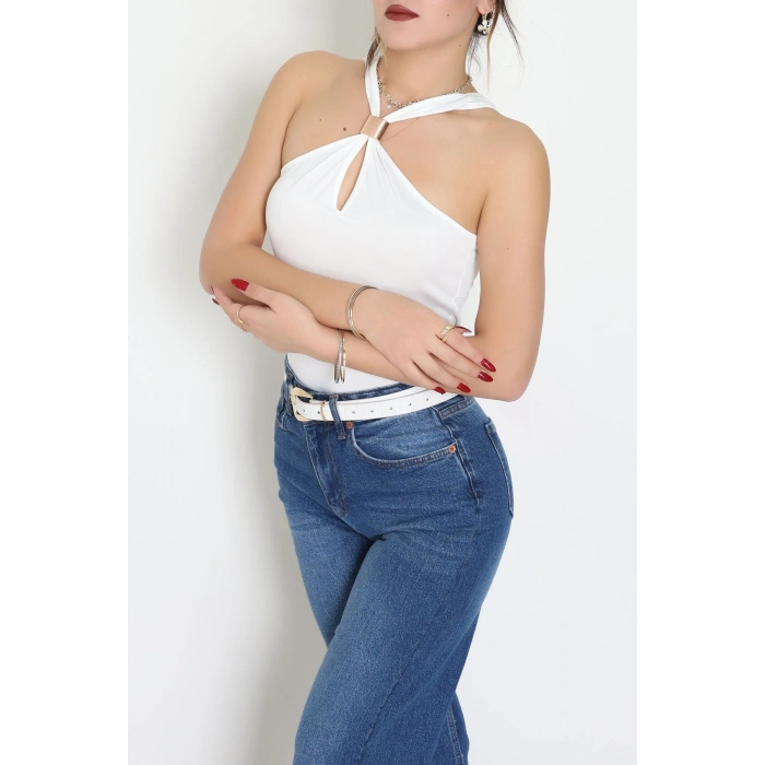 Sandy Önü Tokalı Çıtçıtlı Bluz Beyaz - 42803.1949.