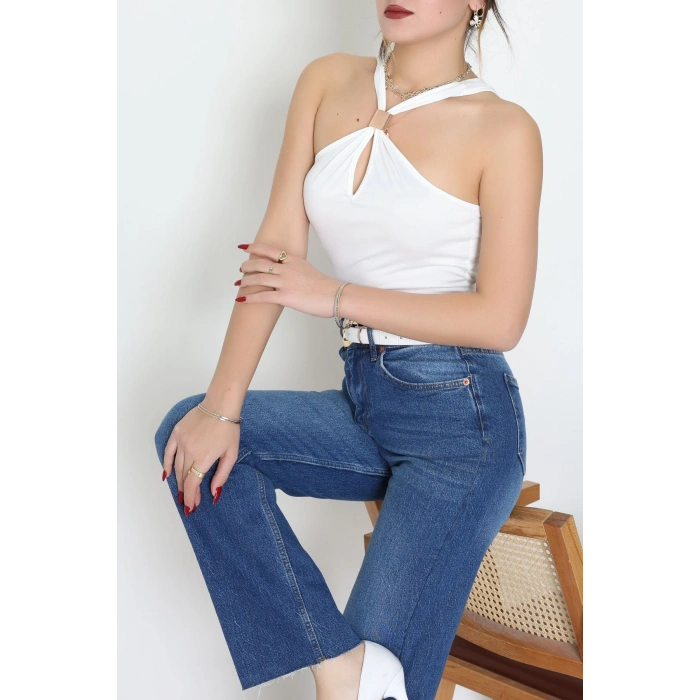 Sandy Önü Tokalı Çıtçıtlı Bluz Beyaz - 42803.1949.