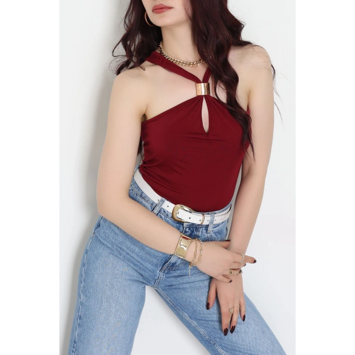 Sandy Önü Tokalı Çıtçıtlı Bluz Bordo - 42803.1949.