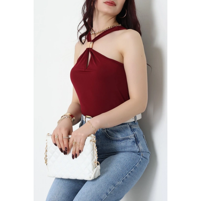 Sandy Önü Tokalı Çıtçıtlı Bluz Bordo - 42803.1949.