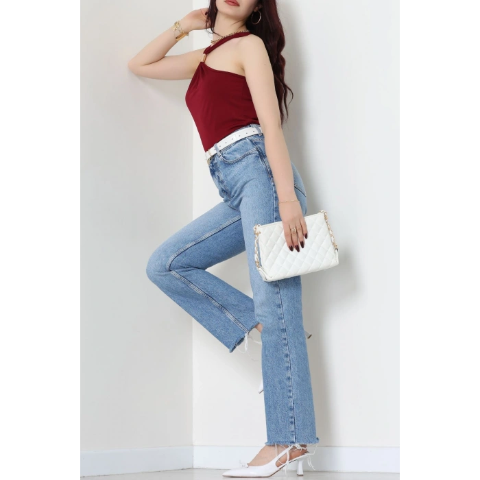 Sandy Önü Tokalı Çıtçıtlı Bluz Bordo - 42803.1949.