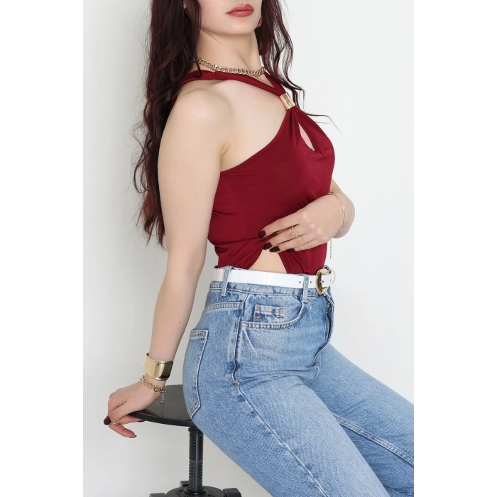 Sandy Önü Tokalı Çıtçıtlı Bluz Bordo - 42803.1949.