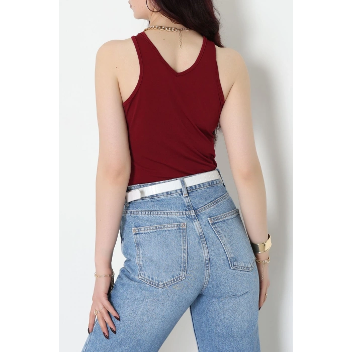 Sandy Önü Tokalı Çıtçıtlı Bluz Bordo - 42803.1949.