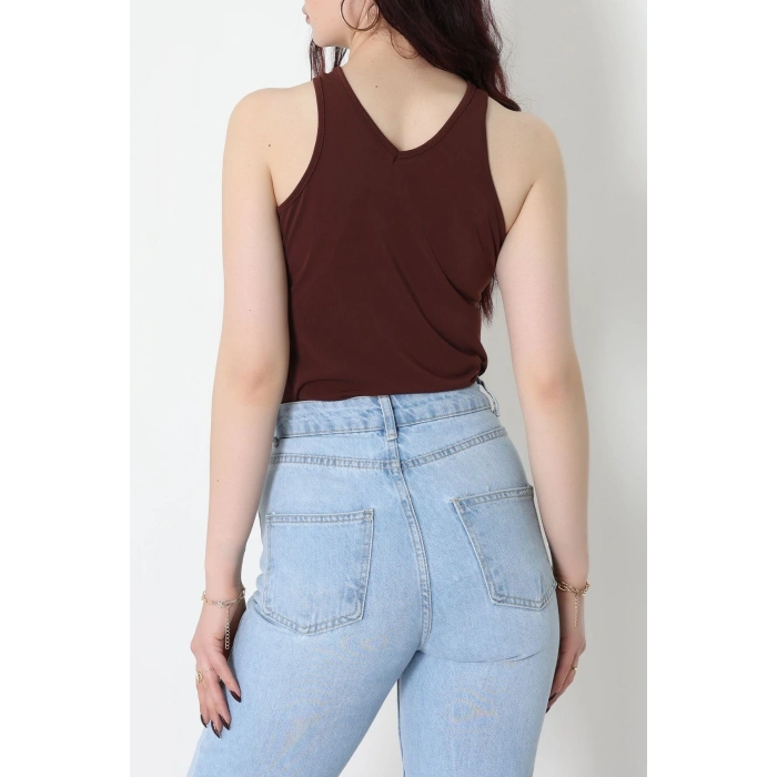 Sandy Önü Tokalı Çıtçıtlı Bluz Kahve - 42803.1949.