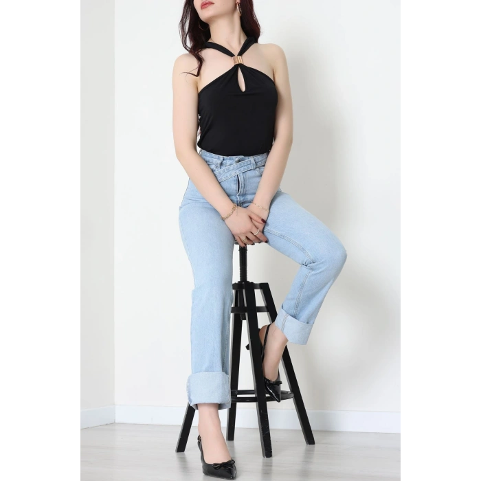 Sandy Önü Tokalı Çıtçıtlı Bluz Siyah - 42803.1949.