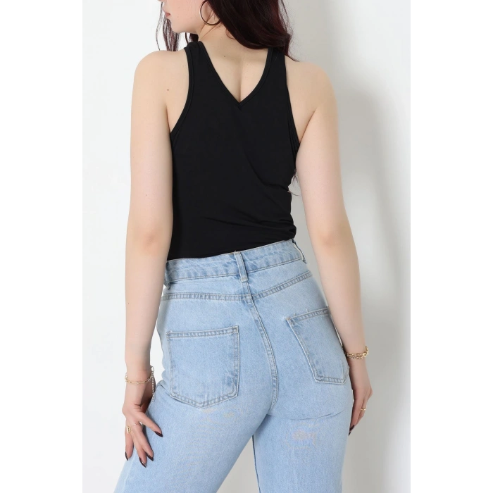 Sandy Önü Tokalı Çıtçıtlı Bluz Siyah - 42803.1949.