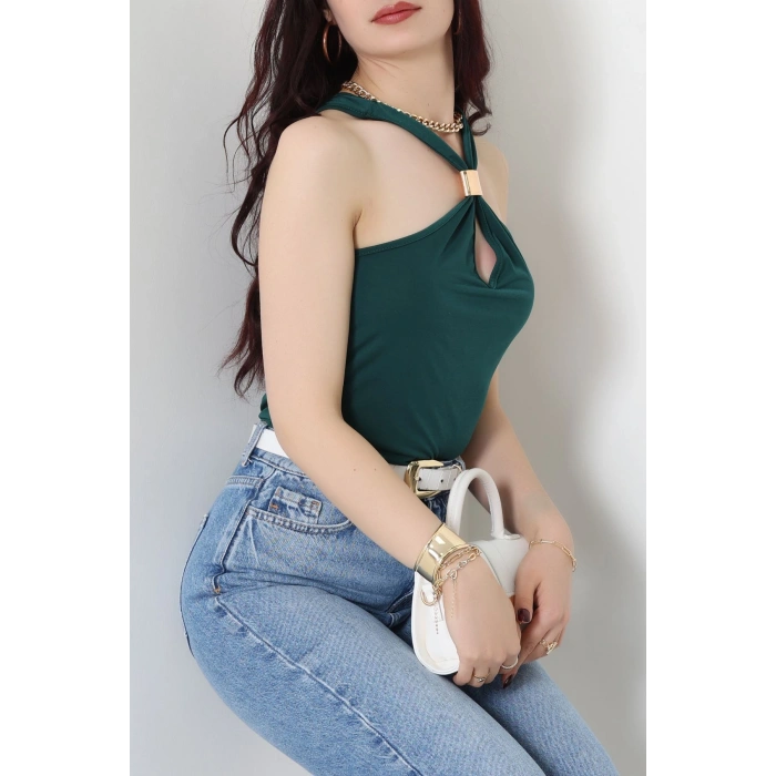 Sandy Önü Tokalı Çıtçıtlı Bluz Zümrüt - 42803.1949.