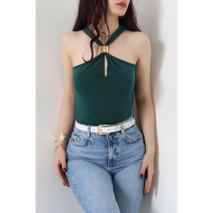 Sandy Önü Tokalı Çıtçıtlı Bluz Zümrüt - 42803.1949.