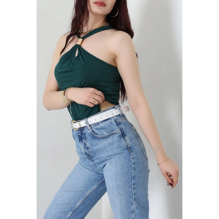 Sandy Önü Tokalı Çıtçıtlı Bluz Zümrüt - 42803.1949.