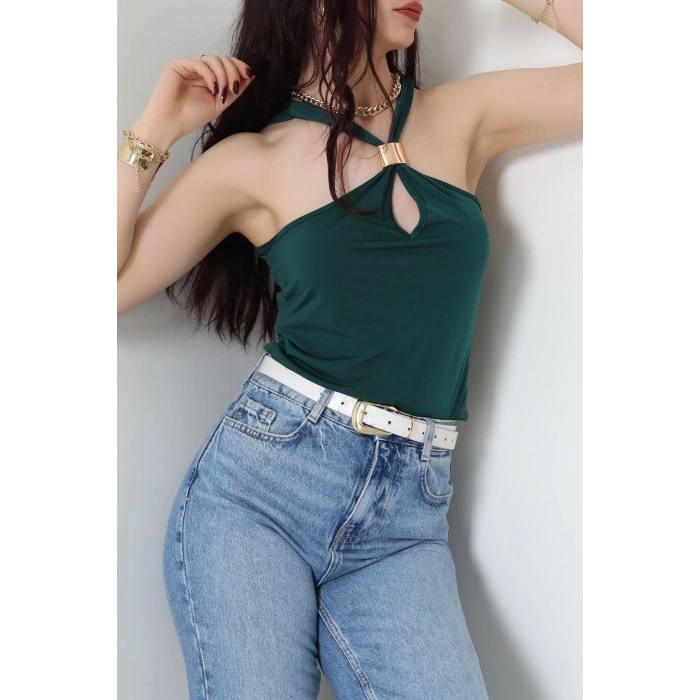 Sandy Önü Tokalı Çıtçıtlı Bluz Zümrüt - 42803.1949.