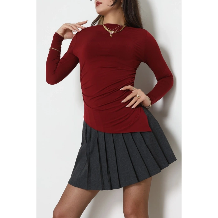 Sandy Yandan Drapeli Asimetrik Bluz Bordo - 42801.1949.