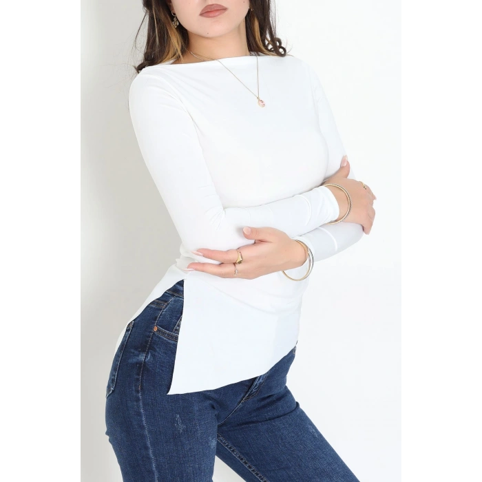 Sandy Yandan Drapeli Asimetrik Bluz Ekru - 42801.1949.