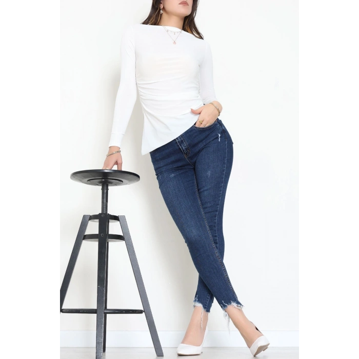 Sandy Yandan Drapeli Asimetrik Bluz Ekru - 42801.1949.