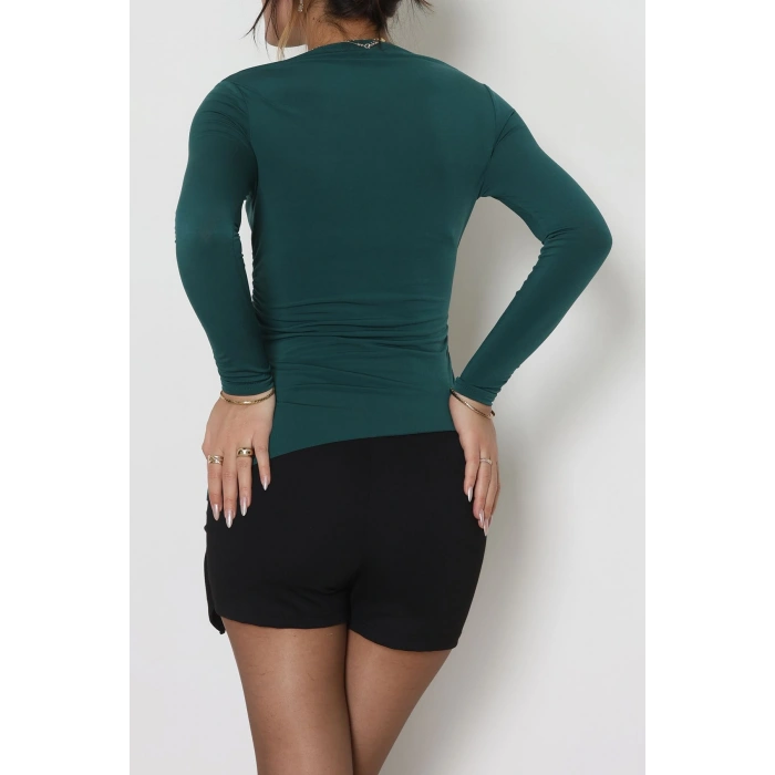 Sandy Yandan Drapeli Asimetrik Bluz Zümrüt - 42801.1949.