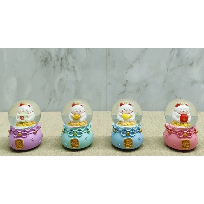 Şans Kedisi Işıklı Kar Küresi Alk4914