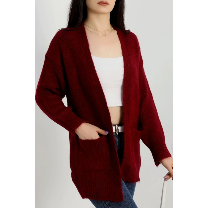 Şardonlu Triko Hırka Bordo - 31054.1766.