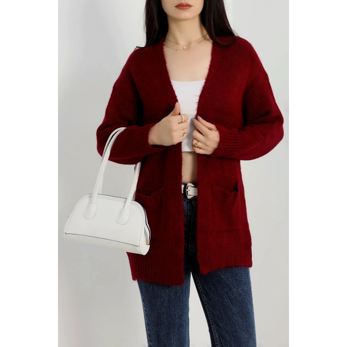 Şardonlu Triko Hırka Bordo - 31054.1766.