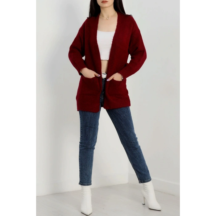 Şardonlu Triko Hırka Bordo - 31054.1766.