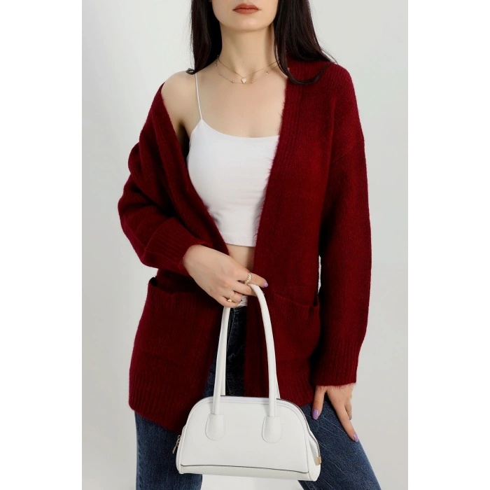 Şardonlu Triko Hırka Bordo - 31054.1766.